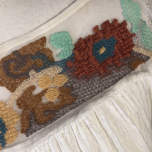 Free People Mid Dolman Sleeve Elastic Waist Embroidered on Netting Bodice S/SP - Picture 7 of 13